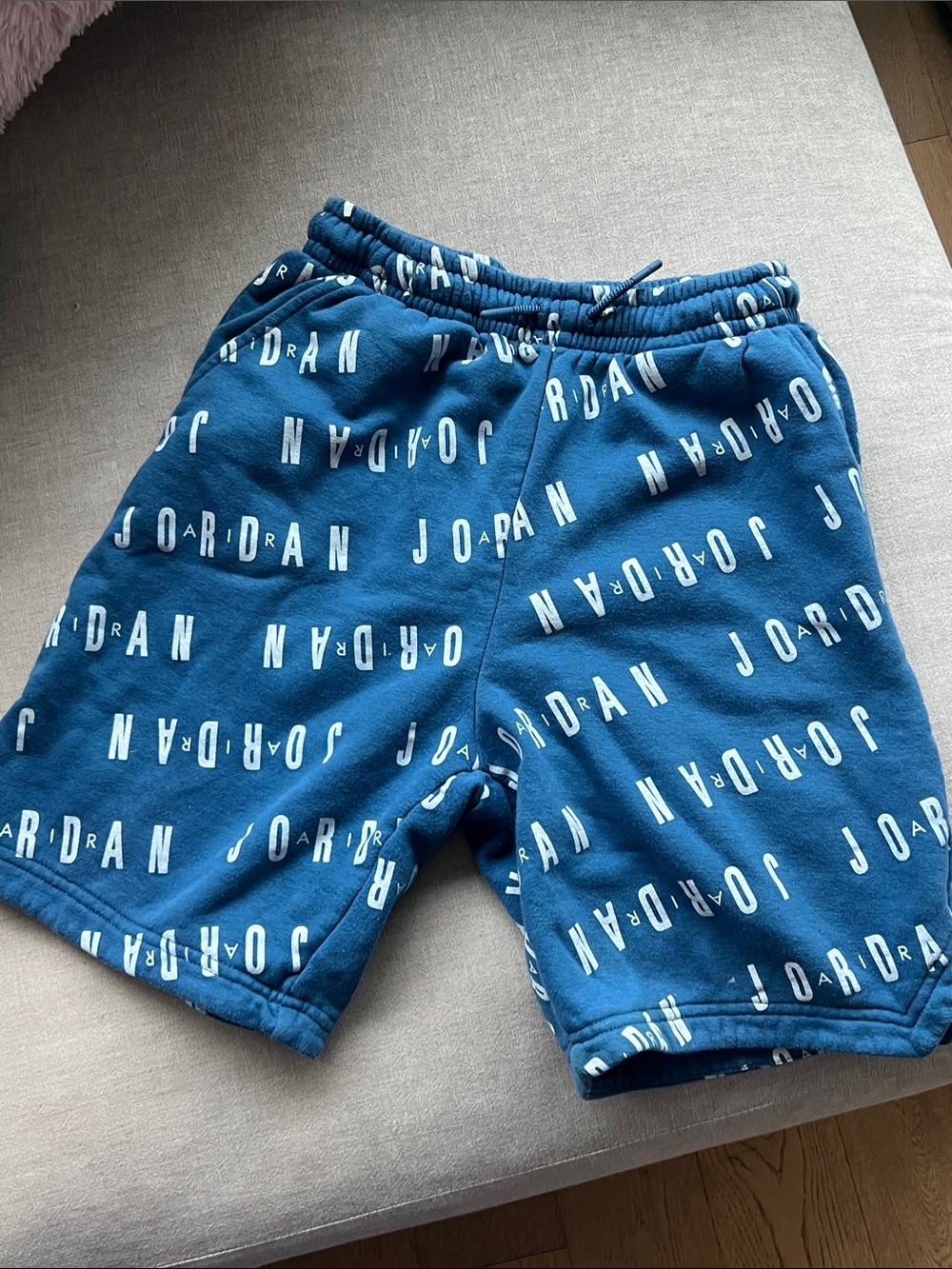 Jordan Men’s Blue All-Over Logo Fleece Shorts